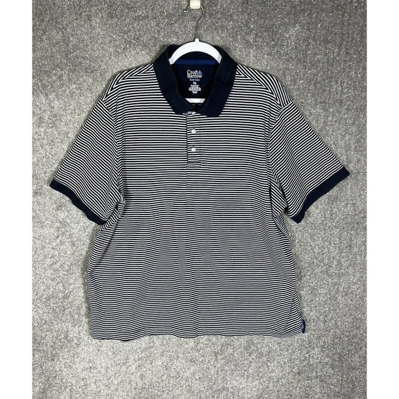 Croft &‎ Barrow Easy Care Nautical Striped Polo Shirt Mens XXL Blue Short Sleeve - Picture 1 of 10